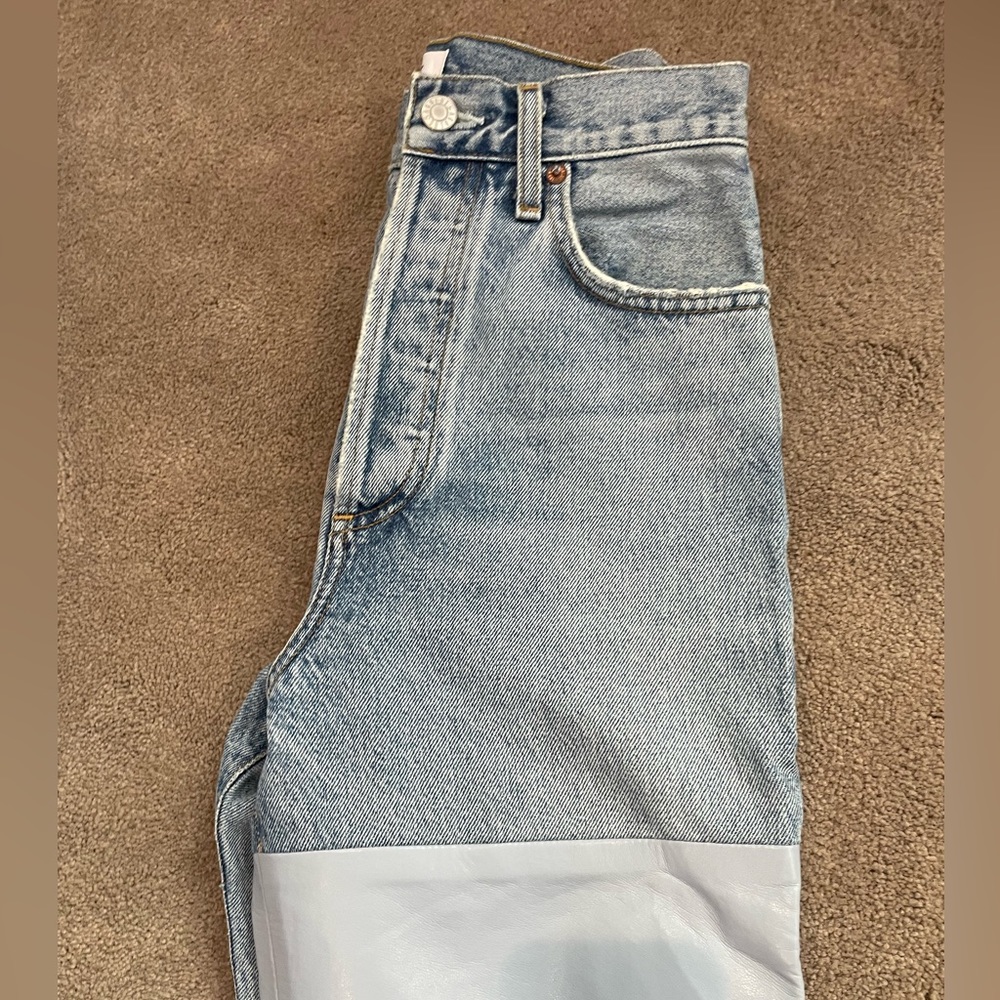 AGOLDE Pieced '90s High-Rise Leather & Denim. Straight leg size 23 - Picture 2 of 7